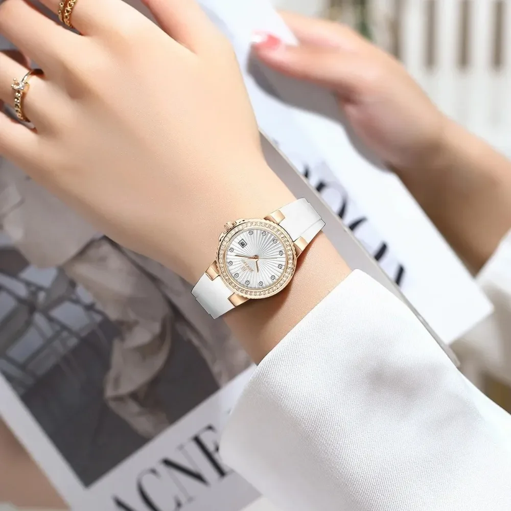 Reward 231780L Luxury Sports Silicone Quartz Women's Watch with Diamond Inlaid Waterproof Calendar Watches for Women Reloj Mujer
