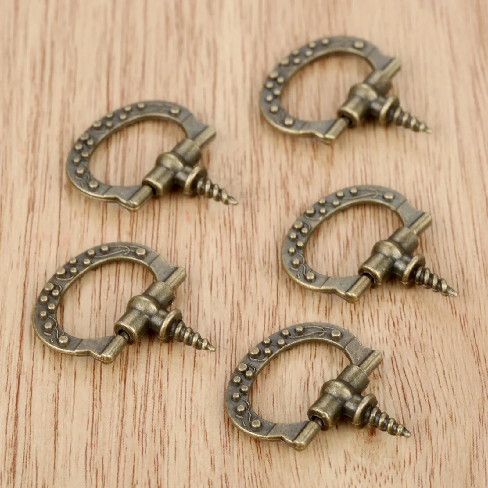 5Pcs Vintage Cabinet Small Drop Ring Pull Handles and Knobs Jewelry Box Drawer Cupboard Self-Tapping Screws Pulls Handle 24*27mm