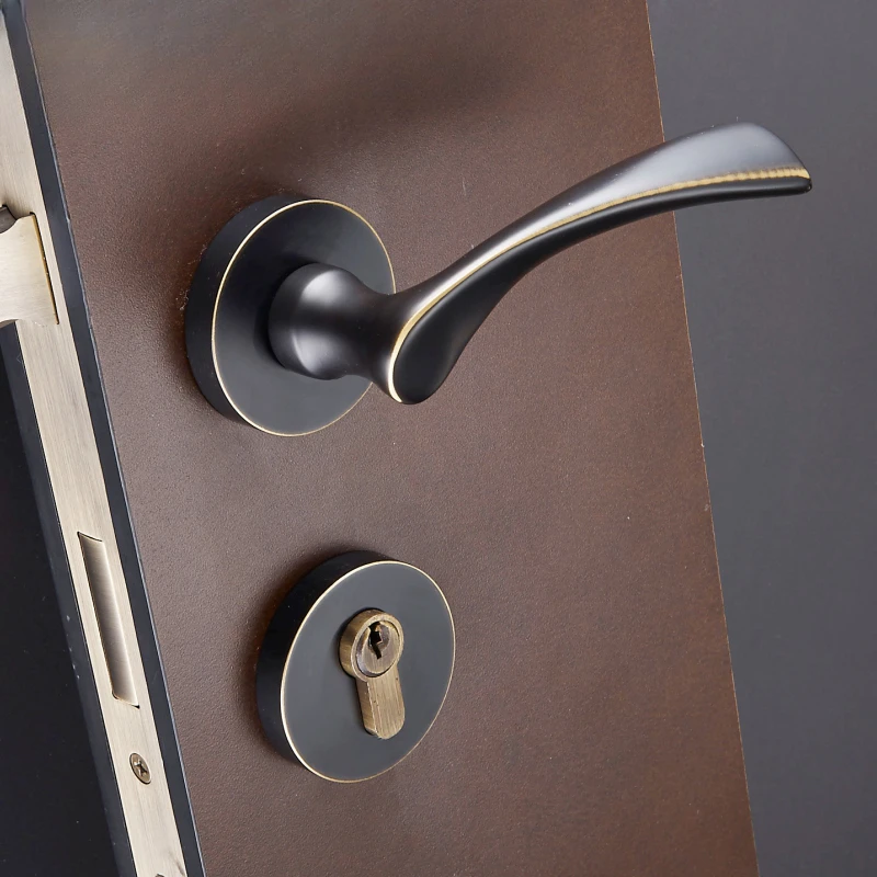 All-copper silent magnetic suction bathroom door indoor solid wood door handle