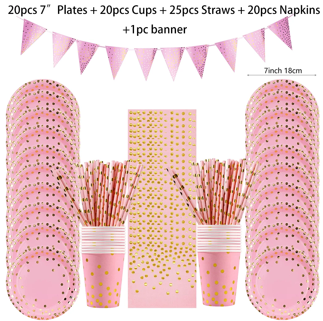 Pink Gold Disposable Tableware Set Paper Plate Cup for Wedding Birthday Decor Supplies Baby Shower Gender Reveal Party Tableware
