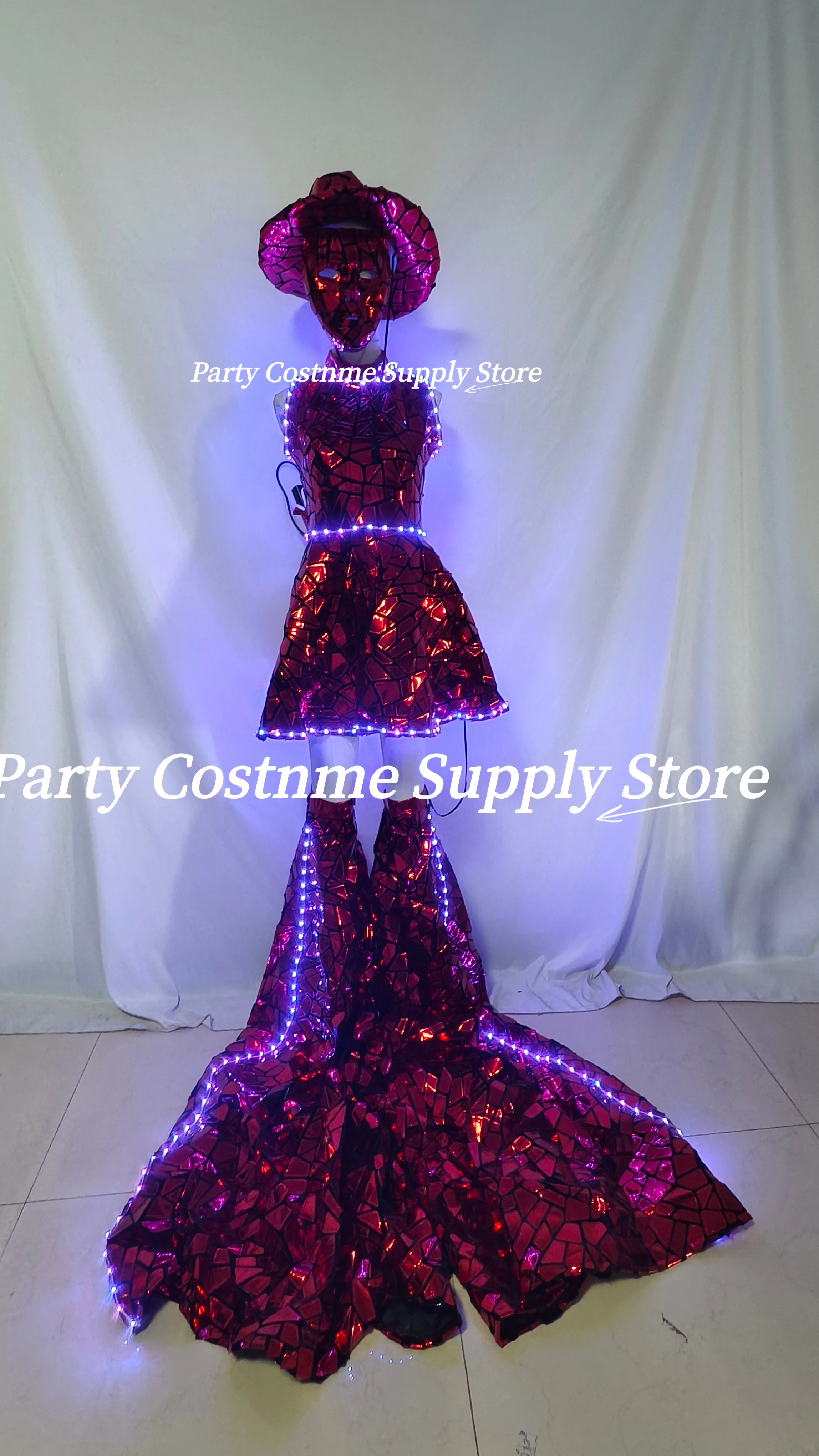 LED PU Bar DJ Dancer المرأة خنجر المشي السراويل مجموعة بريق السيدات فستان حفلة عيد ميلاد بلا أكمام بريق الليزر