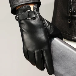 Genuine Sheepskin Leather Gloves for Men, Winter Warm Touchscreen Texting Cashmere Lined Driving Motorcycle Gloves