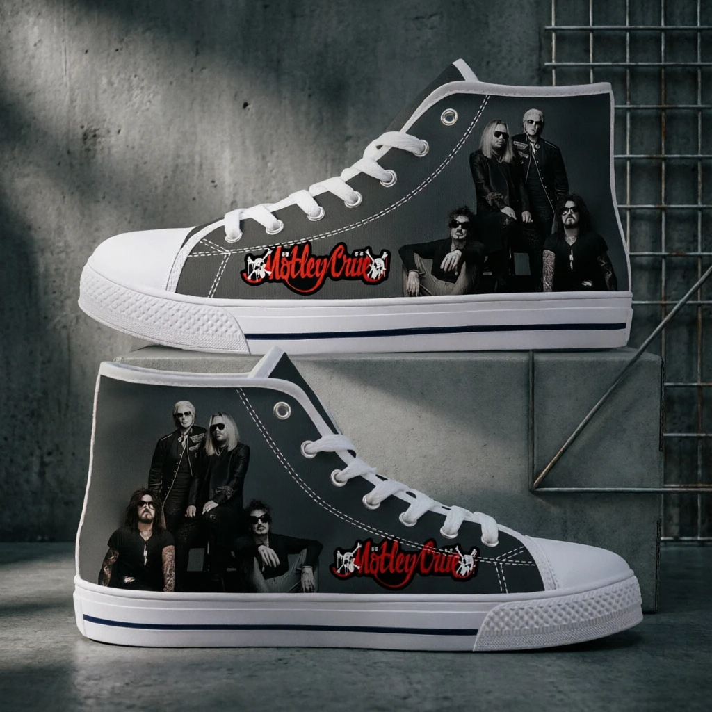 

Band 80S Metal Vintage Mötley Crüe High Tops Canvas Shoes Men Women Custom Photo Print Walking Shoe