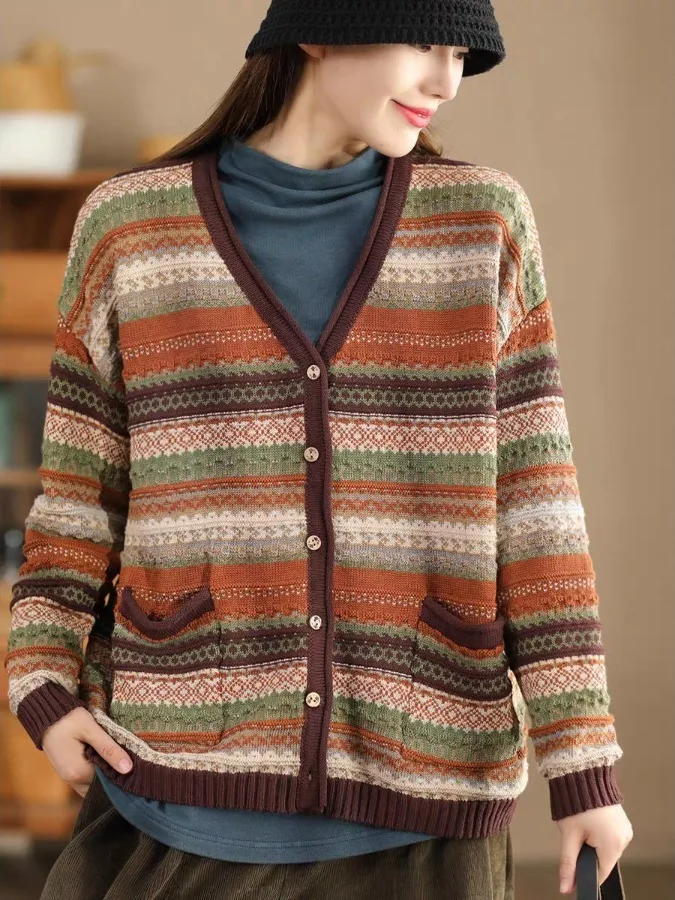 

Женский свободный вязаный кардиган, однотонный повседневный круглый Ne, верхняя одежда на одной пуговице, весна-осень, винтаж