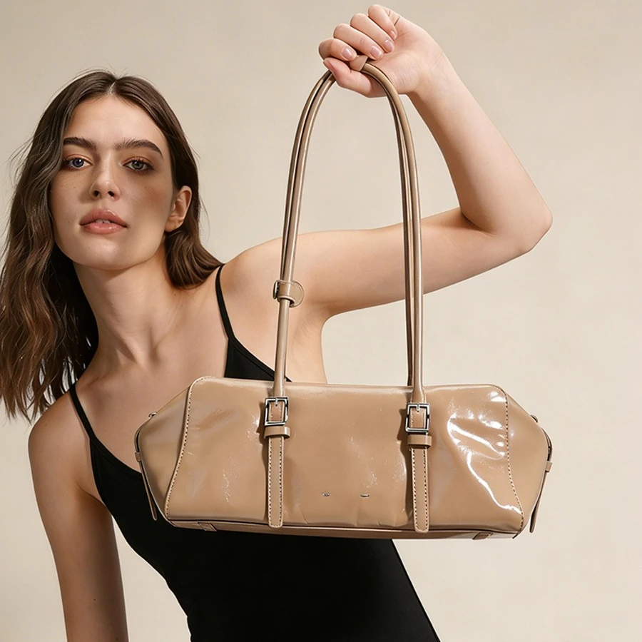 

2026 New Women's Top Layer Cowhide Leather Handbag Large Capacity Single Shoulder Bag Underarm Bag Casual Fashion Soft Handbag