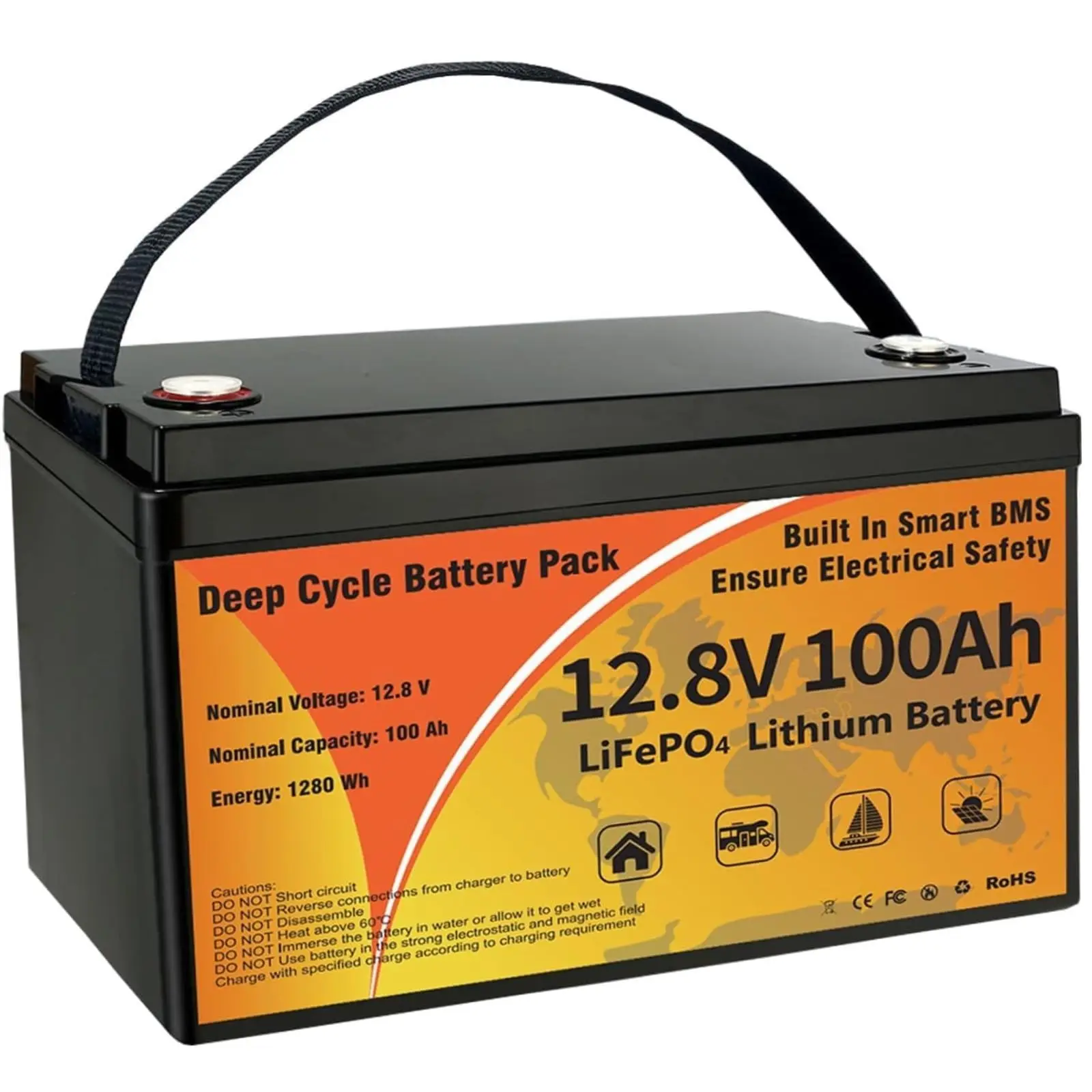 12V 100Ah LiFePO4 Battery, 1280Wh Lithium Battery Group 31 Smart 100A BMS, 15000+ Deep Cycles 10-Year Lifespan Low Temp