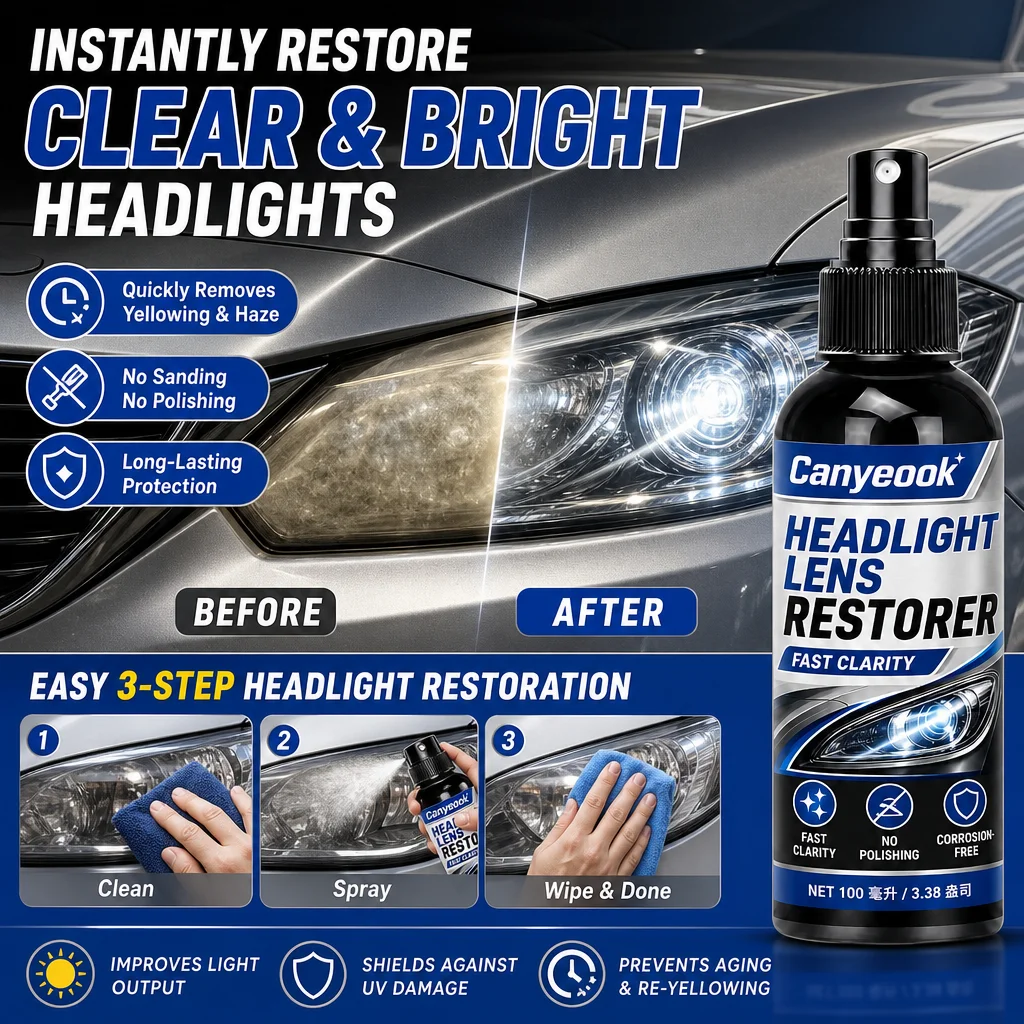 CANYEOOK Headlight Restorer 100ml - Restore Yellow Foggy Headlights No Sanding No Polishing UV Protection Coating for Auto