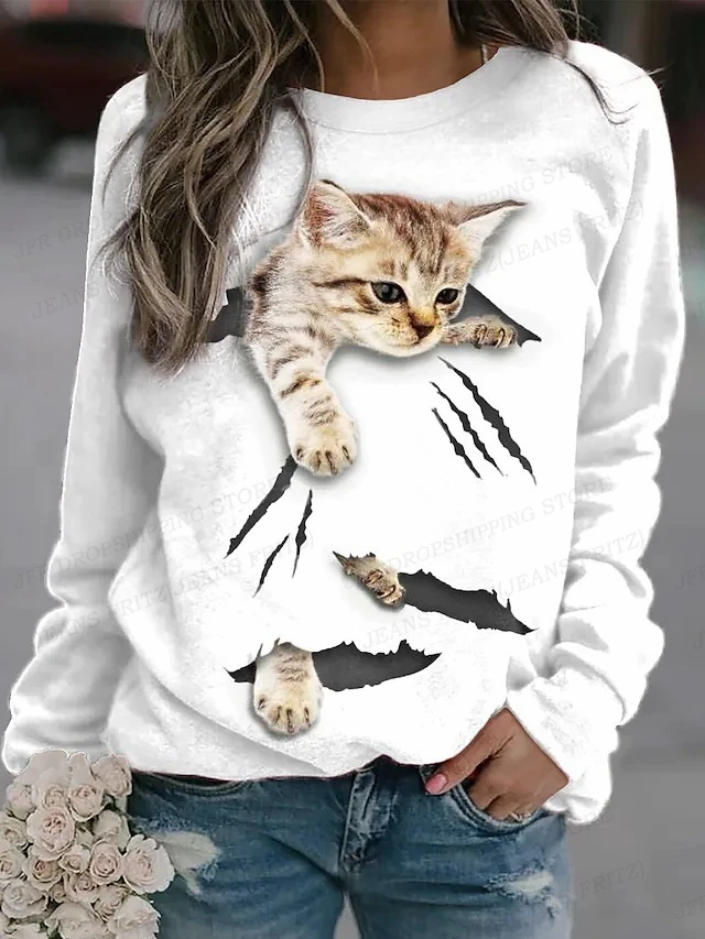 Funny Cat Sweatshirts Women Fashion Hoodie Animal Duck Hoodies Girl Coat Women Sweats Kawaii Clothes Aesthetics Sudadera Cat