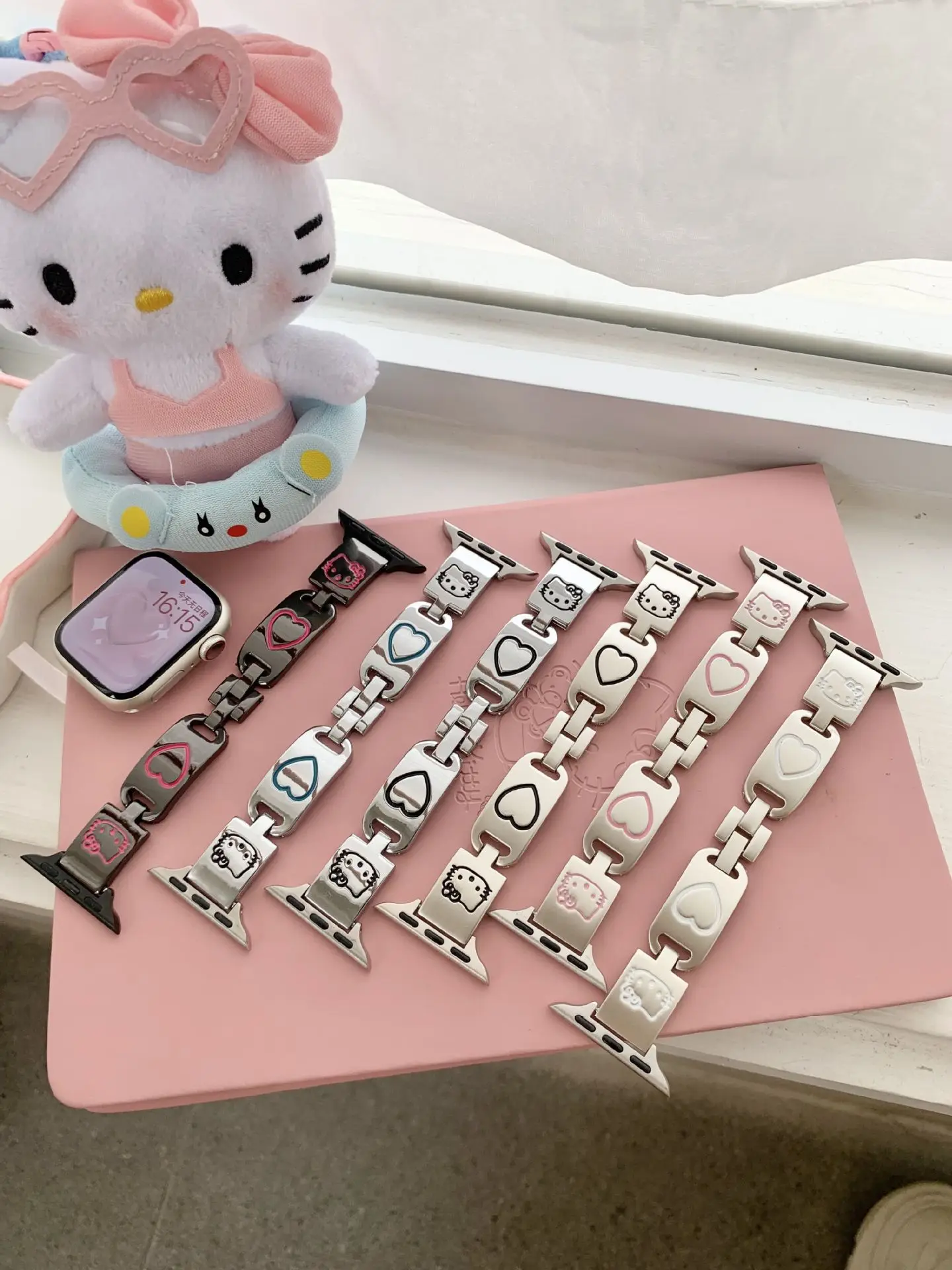 Sanrio Hello Kitty Watchband Kawaii Cartoon Metal Strap Applicable To 40 41 42Mm Apple Watch Accessories Watchs Strap Girl Gifts