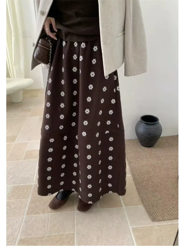 

Модная юбка трапециевидной формы с цветочным принтом, юбка-миди с эластичной резинкой на талии, женская повседневная юбка из смеси хлопка для поездок на работу, весна-лето