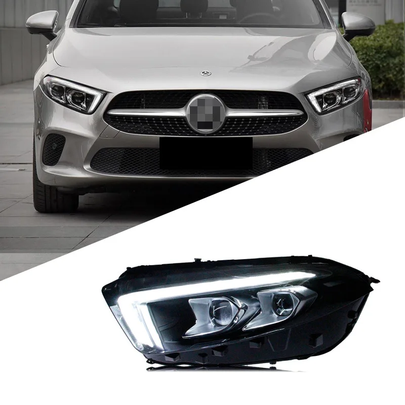 

Suitable for A-class headlight assembly modification LED daytime running light streamer turn signal double lens LED headlight