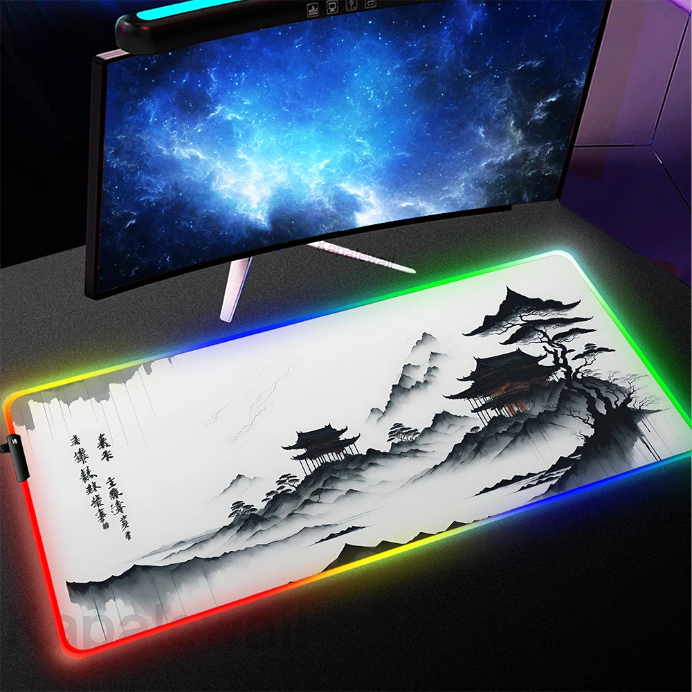 

Mountain Serenity Japan Art Mouse Pad RGB Mouse Mat Computer Gaming Mousepad LED Large Keyboard Pads Gamer Deskmat Backlit Mats