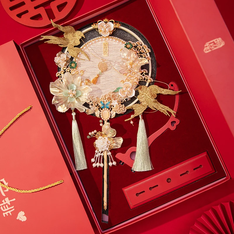 

Handmade Bridal Group Fan Wedding High-end Chinese Wedding Bouquet Red Xiuhe Xi Fan DIY Material Pack