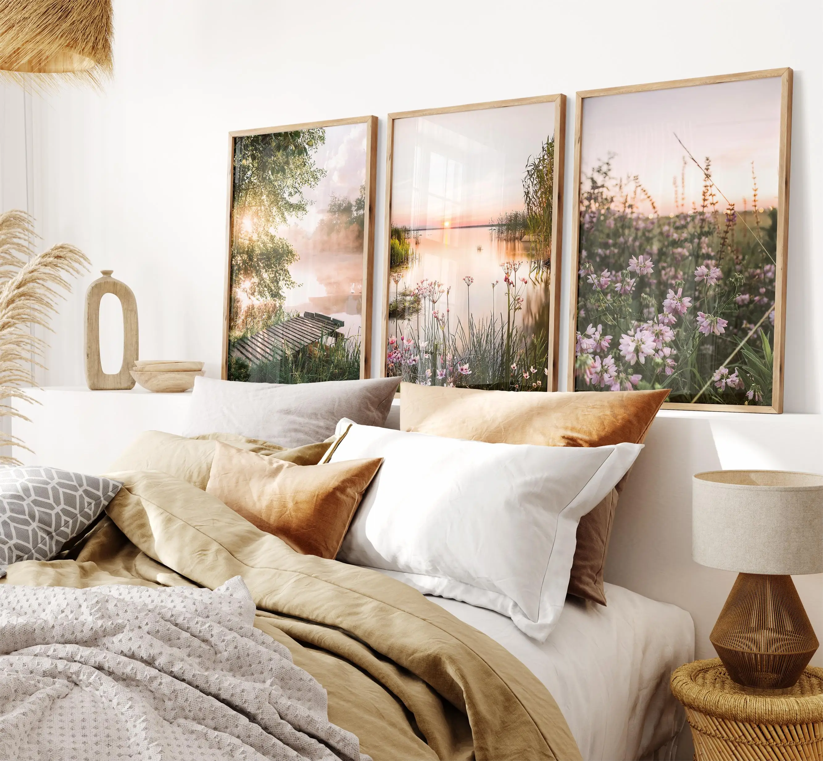 Nature Wall Art, Wildflower Landscape Set of 3 Prints,Large Canvas, Floral Photography, Spring Art Print,Forest Poster Wall Art