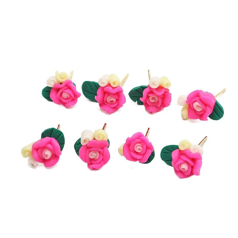 Handmade soft pottery flower Scepter walking stick elf headdress retro DIY jewelry flower with needle accessories material 6pcs