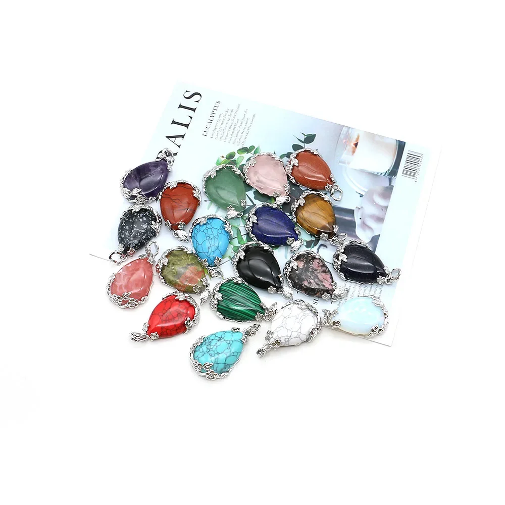 أنيقة الحجر الطبيعي دمعة على شكل ندفة الثلج حجر كريستال النحاس مطلي زهر البرقوق الفيروز قلادة عقد دي اي واي القرط