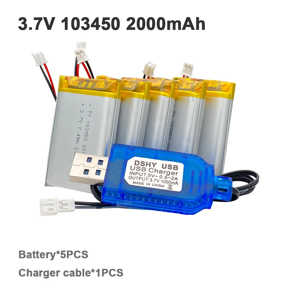 Khubkas z.SHV 103450   Polymer-Lithium-Akku, 2000 mAh wiederaufladbar, für MP5-Spielzeugkameras, GPS, Bluetooth, Lautsprecher mit hoher Kapazität