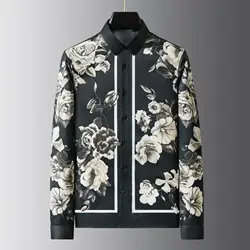 Luxury Vintage Floral Print Shirt for Men Fashion Long Sleeved Casual Shirt Versatile Business Social Dress Shirt Streetwear Top