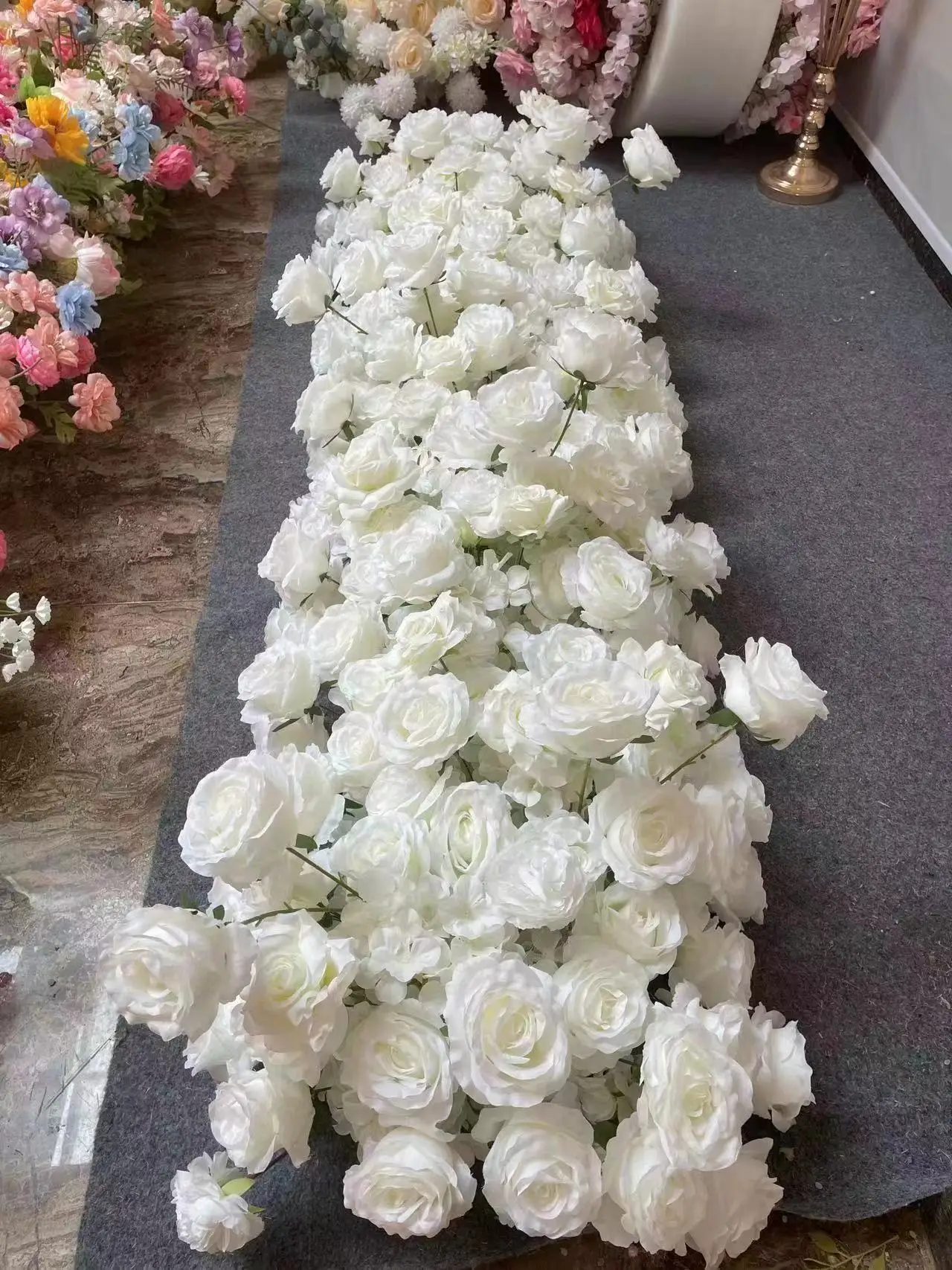 

Customized Colorful Long Runner Artificial Flower Row Wedding Backdrop Decoration Floral Arrangement Party Prop Table/Sofa Decor