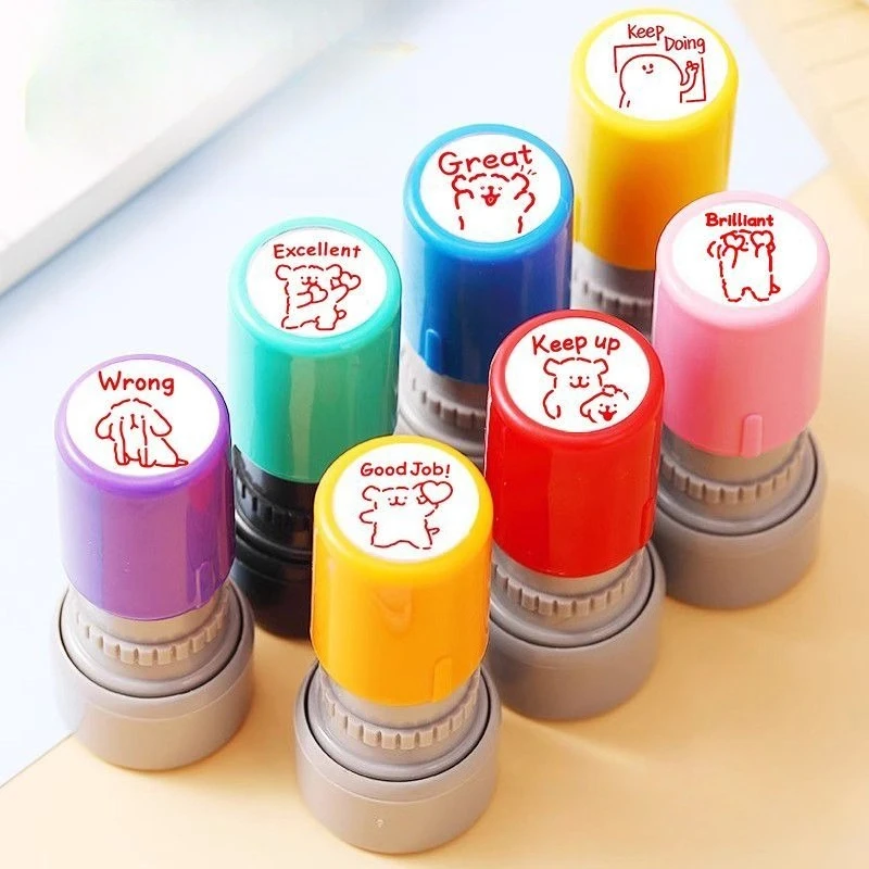 Cartoon Student Medal, Cute Stamp, Teacher encourages homework with playful English with lines, Good Pattern Seal