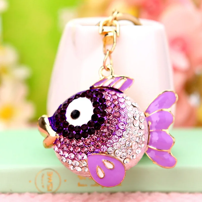 Fashion Kawaii Cartoon Fish Keychain Luxury Inlaid Rhinestone Bag Decoration Large Quantities Free Shipping