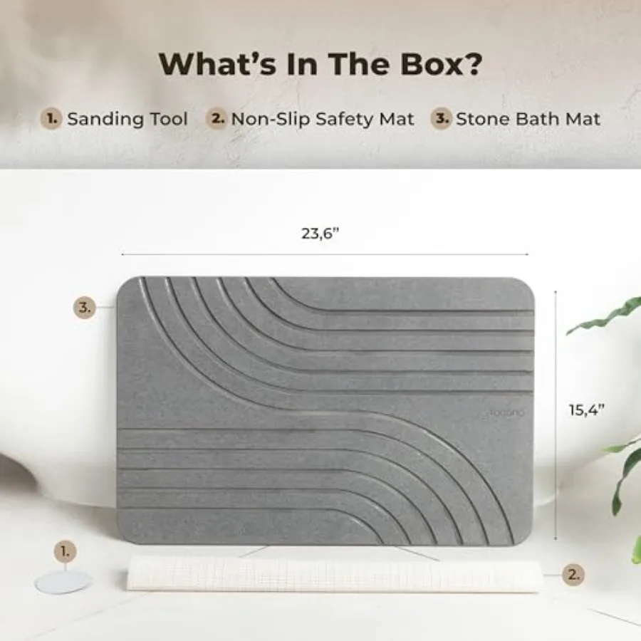 Stone Bath Mat Diatomaceous Earth Shower Mat Non-Slip Super Absorbent Diatomite Stone Bath Mats for Bathroom Floor Quick Drying