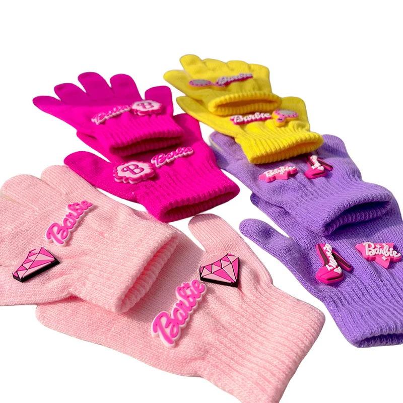 Kawaii Dopamine Color Anime Barbie Pink Children's Gloves Autumn and Winter Warm Boys and Girls Cute Cartoon Letter Gloves Baby