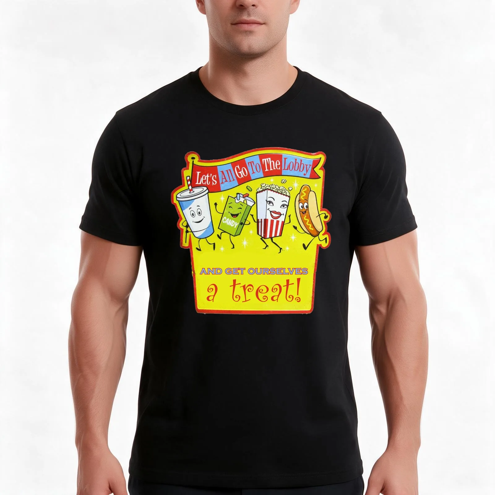 LET'S ALL GO TO THE LOBBY And Get Ourselves A Treat Retro Vintage Food Movie Theatre T-Shirt Summer Casual Cotton Tee