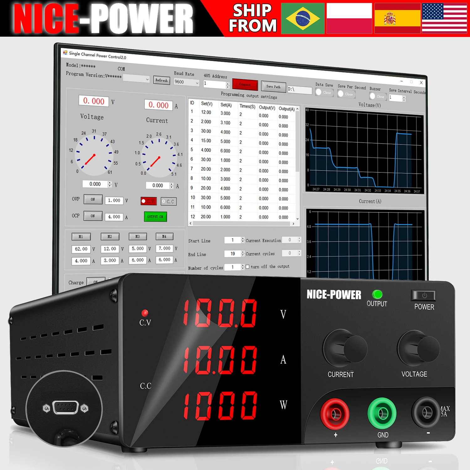 NICE-POWER Variable DC Power Supply 60V 100V 200V High Power Bench Power Supply Adjustable Voltage Regulator, Software Optional
