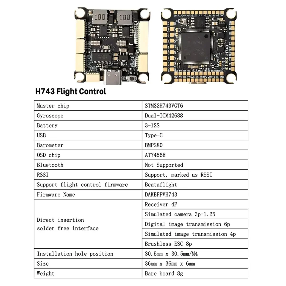 TopsH743 Flight Stack H743 Flight Control 4in1 70A/80A ESC 3-8S Lipo Dual ICM42688 Gyro 7 UART For RC FPV Racing Drone 70A 2