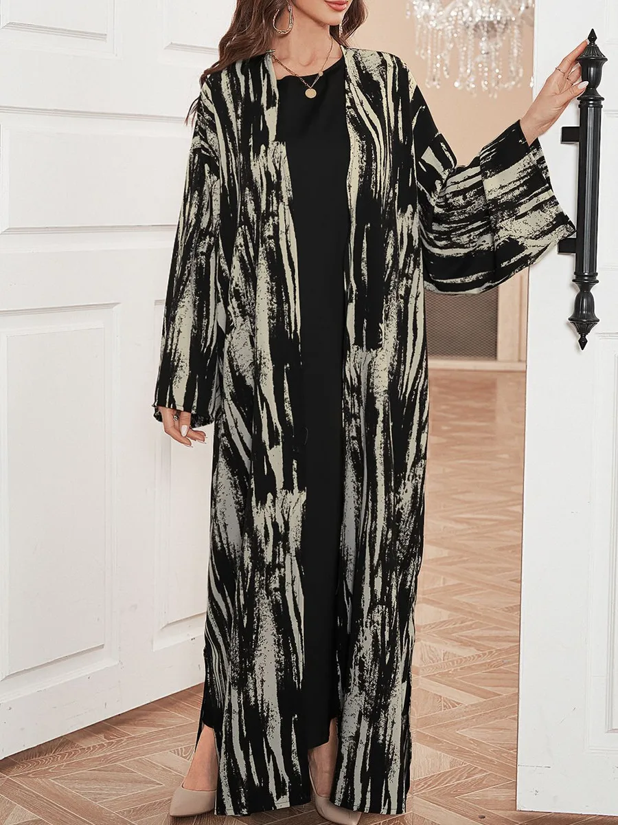 Donne musulmane Dubai Abaya kebaya Abito lungo stampato di lusso Kimono Cardigan Ramadan Robe Caftano Femme Musulmane Islam Abbigliamento