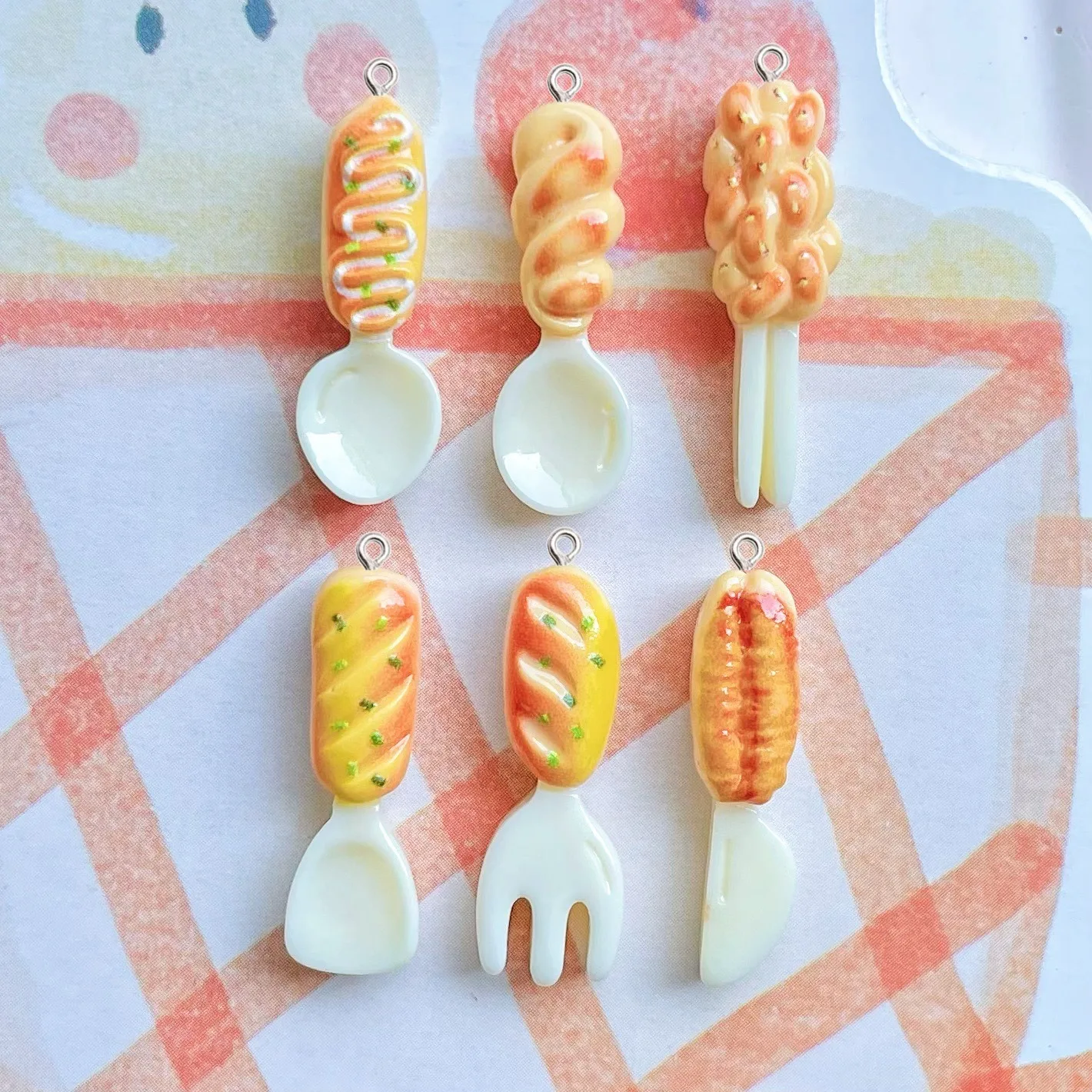 10Pcs Cute Mini Spoon Fork Resin Small Pendant DIY Jewelry Accessories Girl Earrings Keychain Charms Decor Art Materials Hook