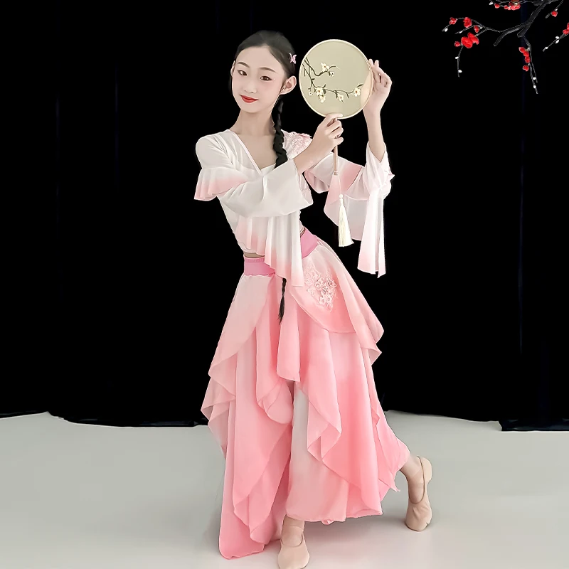 Recién llegado, traje de baile Yangko para niños puesta en escena, Ropa de baile folclórica china para niñas, vestido de baile de abanico nacional