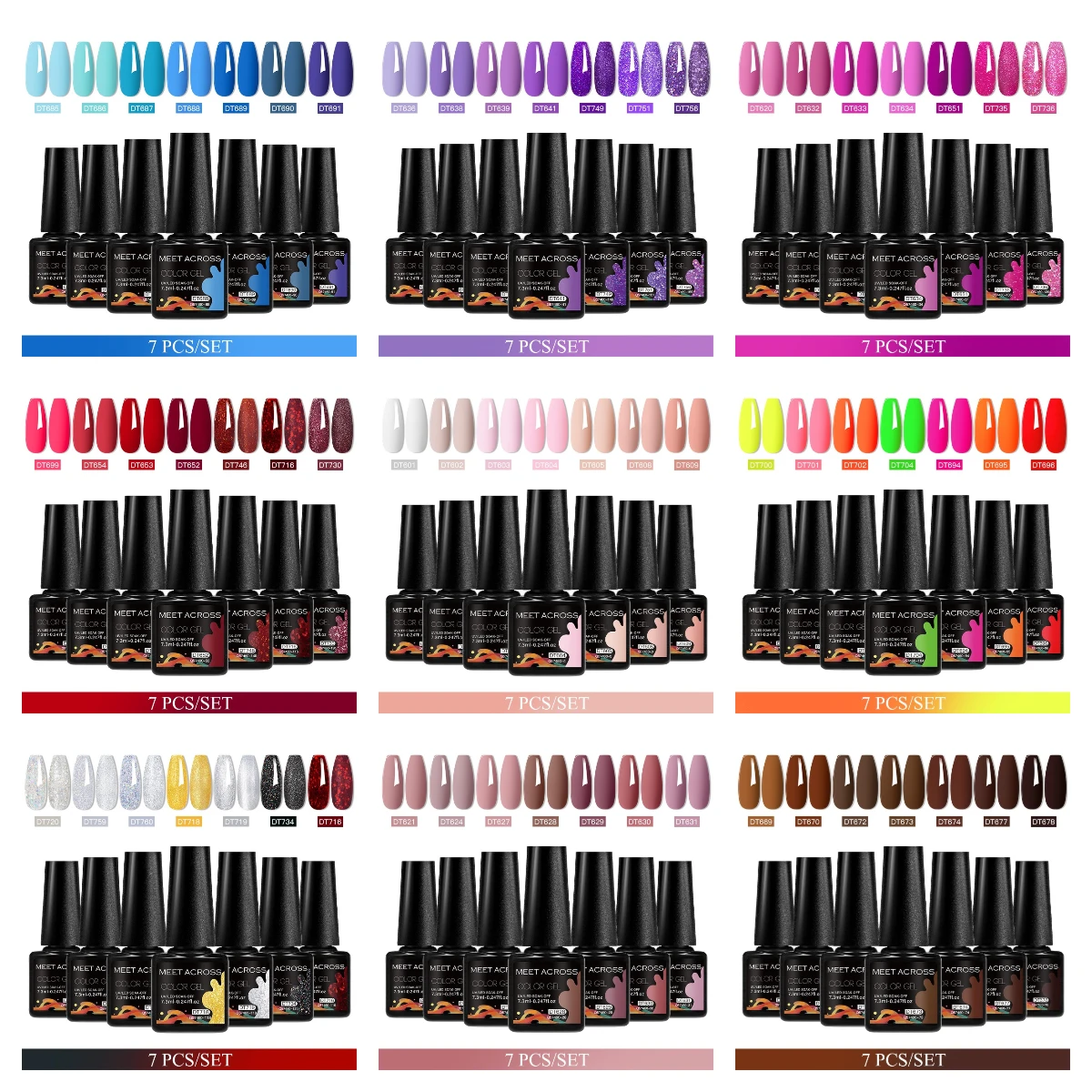 Juego de 7 esmaltes de uñas en Gel, Kit de Gel semipermanente para decoración de uñas, color nude, rojo, rosa, estilo francés, para diseño de manicura de invierno, UV/LED necesario