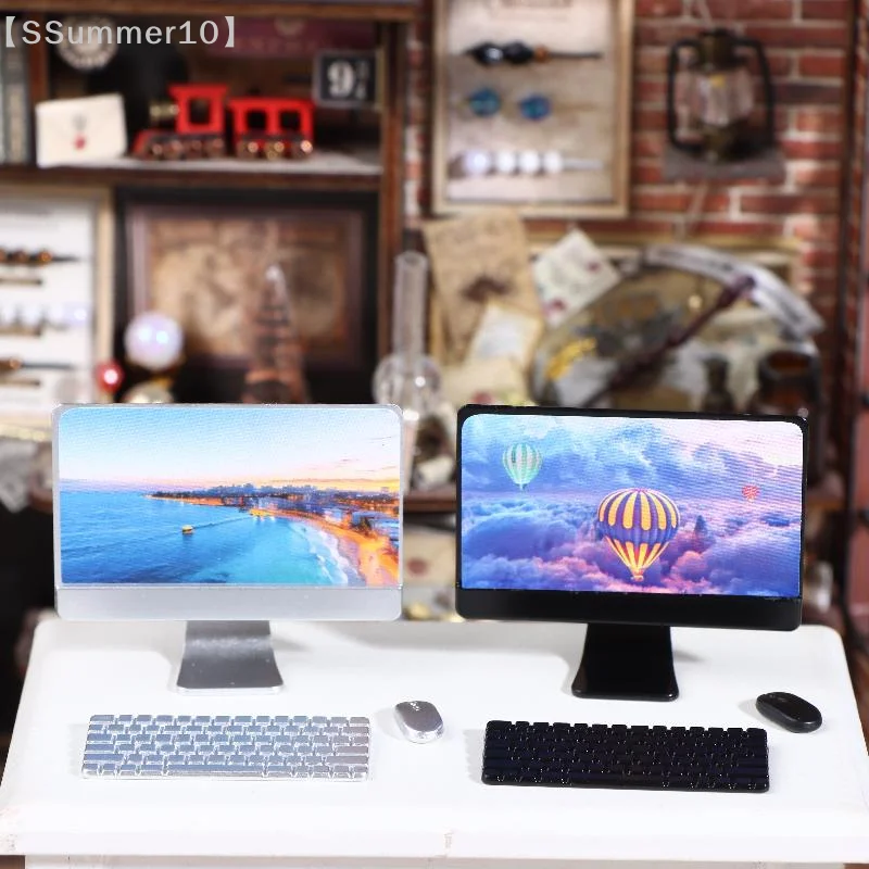【SSummer10】Dollhouse Mini Laptop Computer Kit with Keyboard Mouse - Office Study Room Decor Micro Scene Pretend Play Toy【SS】