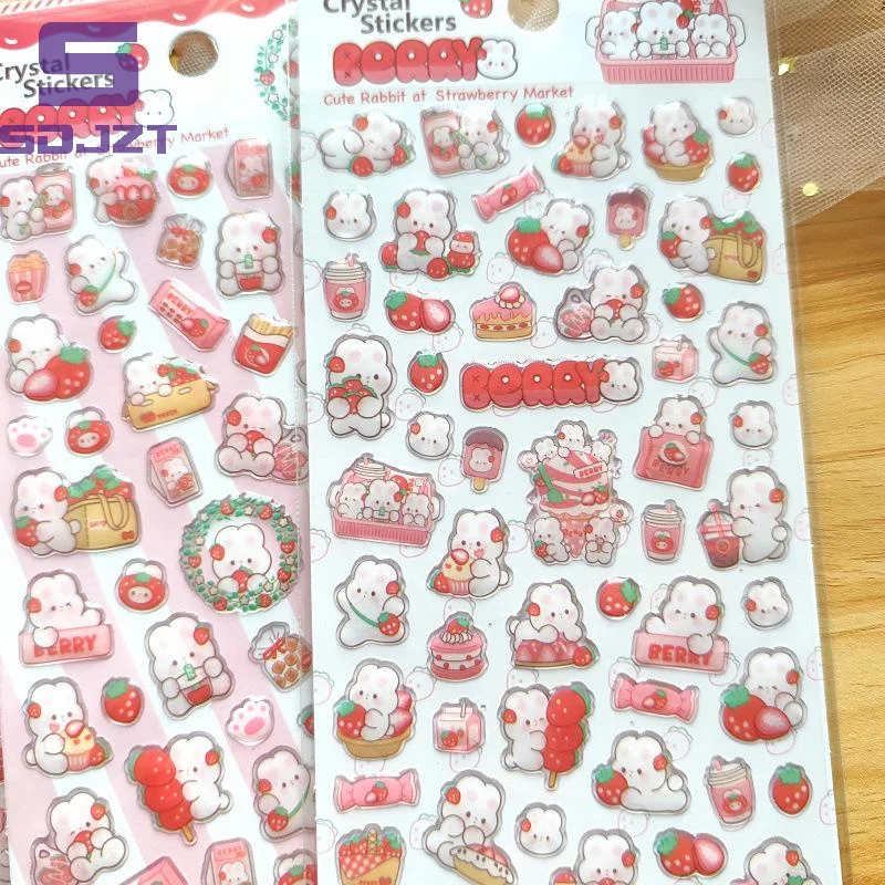 1Pcs Erdbeere Kaninchen Rosa Nette Kristall Epoxy Kinder Cartoon Dekorative Aufkleber DIY Scrapbooking Telefon Gepäck Skateboard Aufkleber