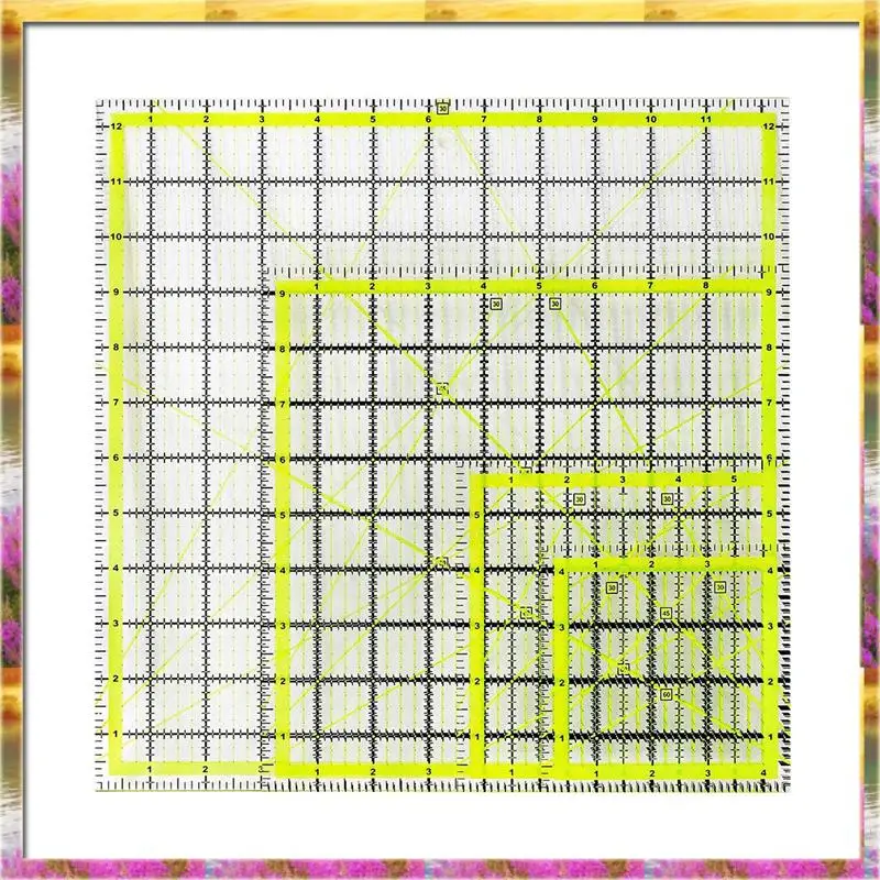 【سعر AB07 】4 قطع مسطرة قطع قماشية مساطر لحاف أكريليك علامة واضحة مع حلقات غير قابلة للانزلاق