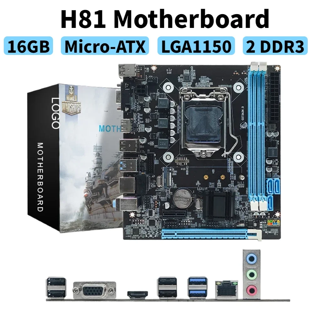 

H81 Desktop Computer Mainboard Support SATA 3.0 2.0 Micro-ATX LGA1150 Desktops Motherboard PCI Express X16 X1 M.2 Nvme/NGFF Slot
