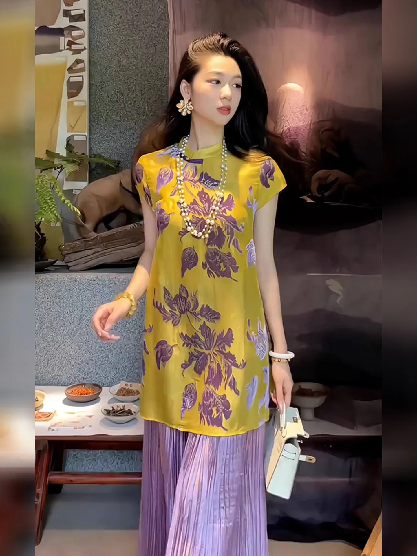 

New 2025 Chinese Sle Floral Print Blouse And f Skirt Two-Piece Set Faionable Summer Outfit Traditional National Trend