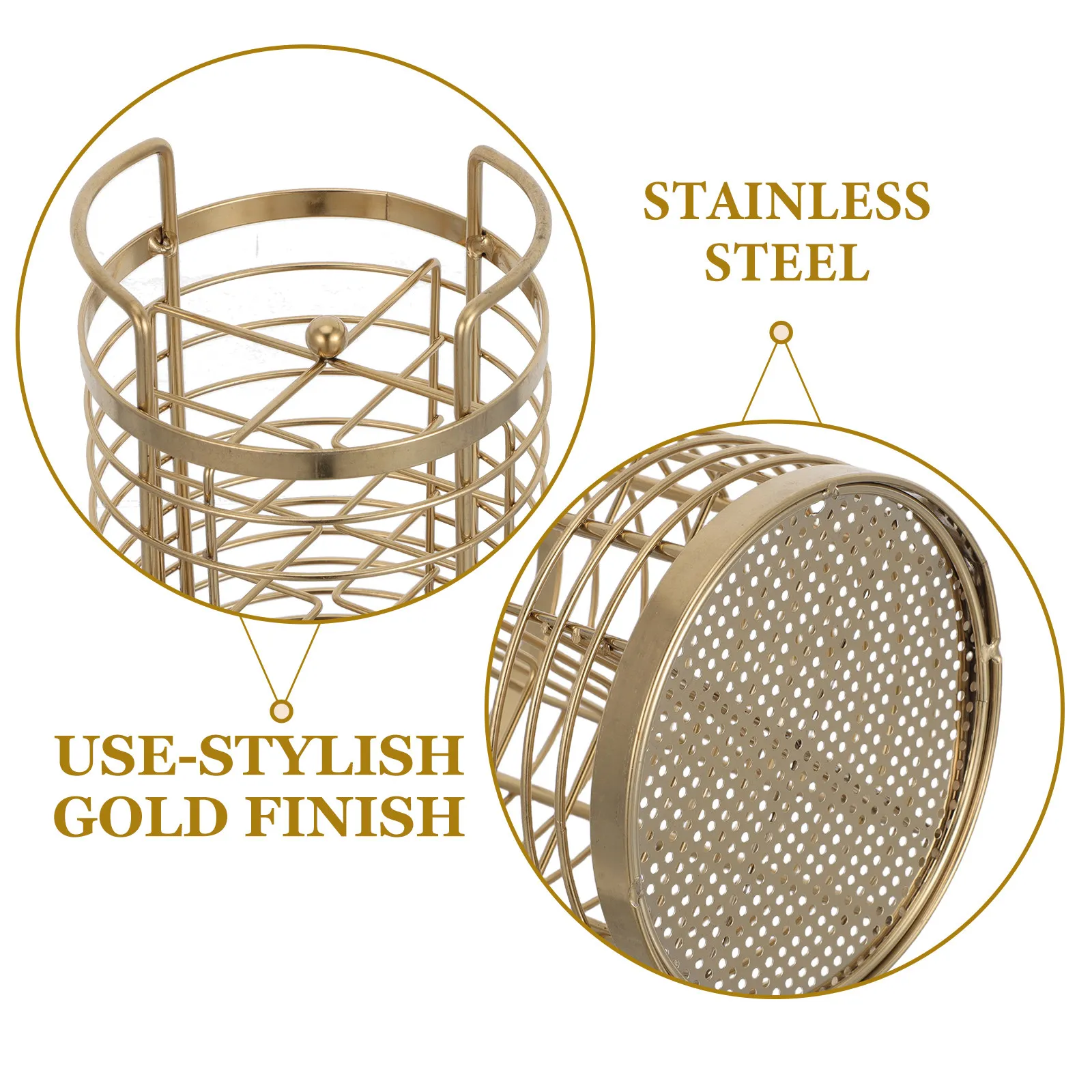 Rotating Kitchen Utensil Holder Stainless Steel 4 Compartments Gold Cutlery Organizer Drying Rack Fork Spoon Storage Kitchen