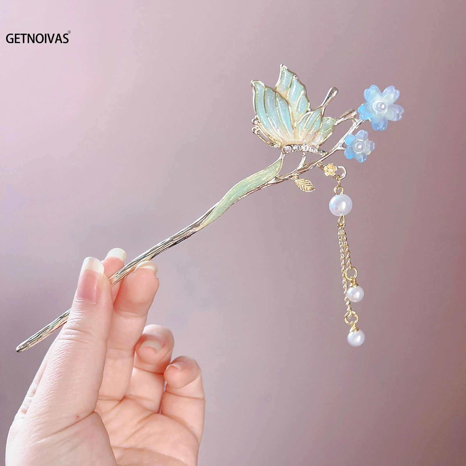 New Chinese Style Butterfly Flower Tassel Hair Stick for Women Vintage Metal Hanfu Chopstick Hair Sticks Hair Accessories