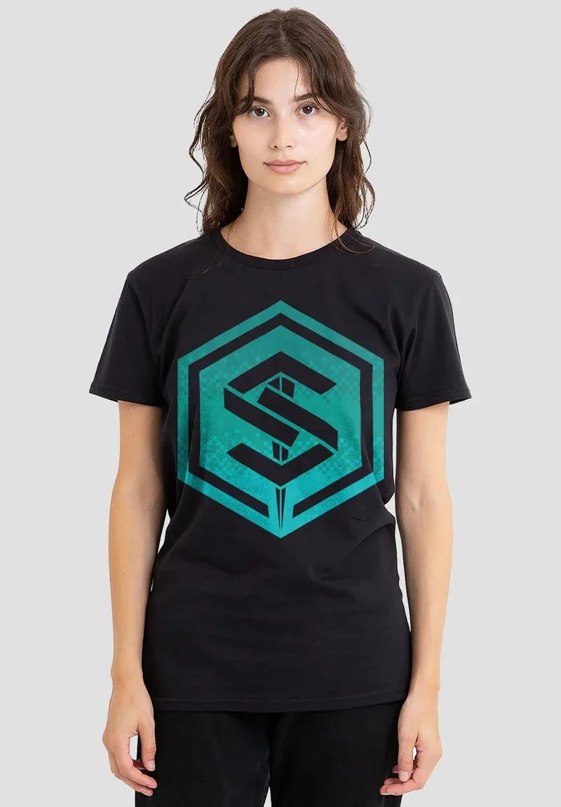 

Futuristic “S” Hexagon Tee – for Fans of Geometric - Tech Designs, This Tee Combines “S” Badge with Teal Style