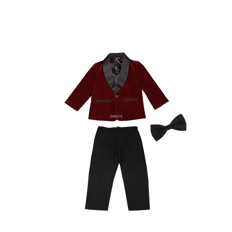 Gentleman Kids 1 Year Birthday Dress Baby Boys Velvet Jacket Pants Photograph Suit Children Wedding Performance Party Piano Wear