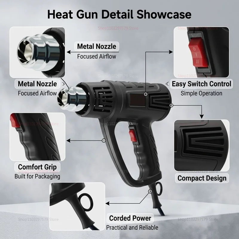 1380W Adjustable Temperature Hot Air Gun, High and Low Temperature Switching Design, Manual DIY Heat Shrink Baking Hot Air Gun