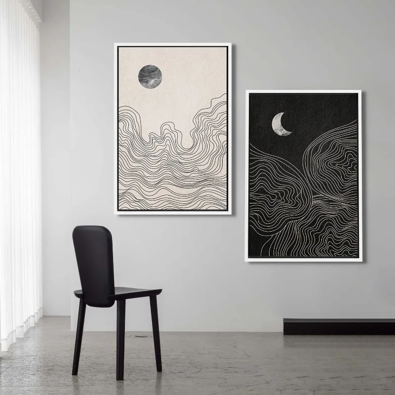 Affiche abstraite de soleil et de lune de melon al Boho, peinture de toile d'impression, art de mur minimaliste moderne, noir et