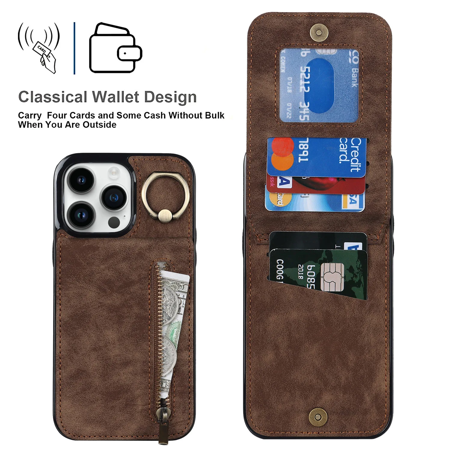 For iPhone card insertion protection, suitable for iPhone 13 14 15 series multifunctional phone leather case