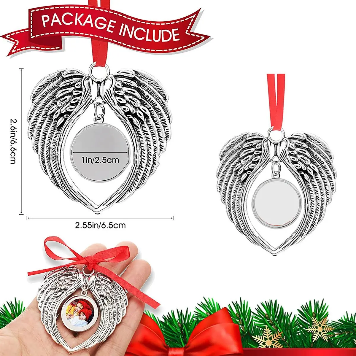 12Pcs Angel Wing Shape Blank Hot Transfer Printing Sublimation Ornament Decoration for Christmas Tree Decor Xmas Party