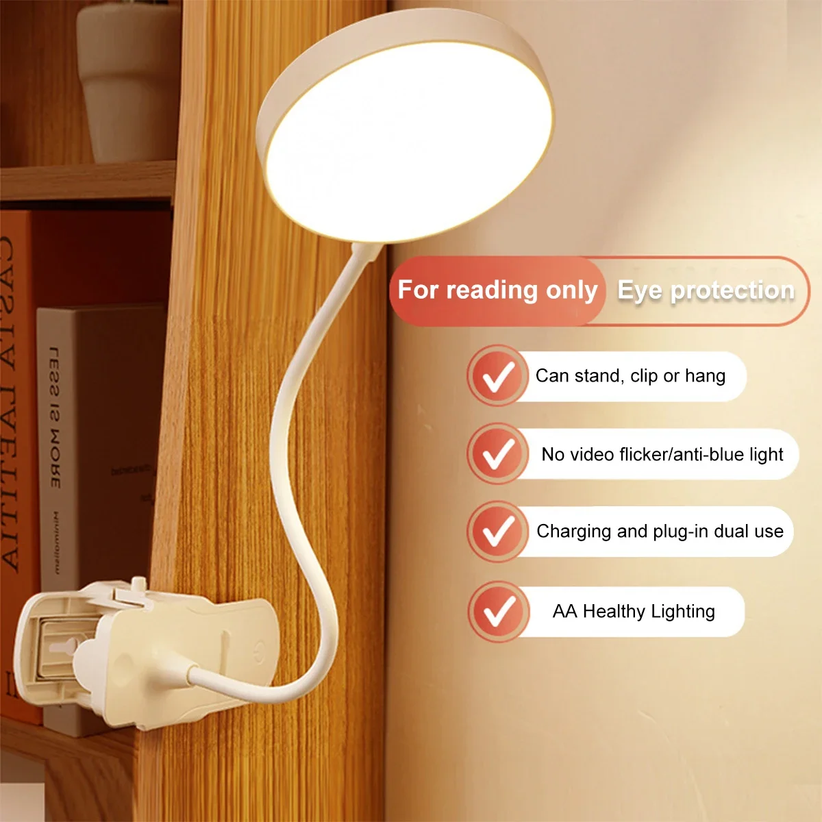 DC5V Desk Lamp USB Rechargeable Table Lamp With Clip Bed Reading Book Night Light LED Desk Lamps 3 Modes Dimming Eye Protection