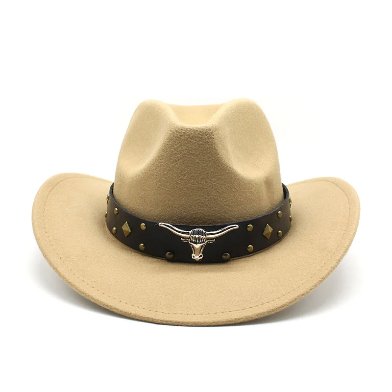 New Women\'s Men\'s Wool Western Cowboy Hat For Gentleman Lady Winter Autumn Jazz Cowgirl Cloche Sombrero Caps 2 Big Size