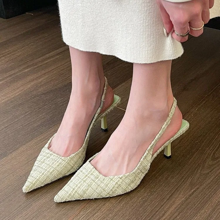 

2025 Summer Square Toe Med High Heel Sandal for Women Suit Female Beige Low-Heeled Shoes With Strap Medium High-heeled New Black